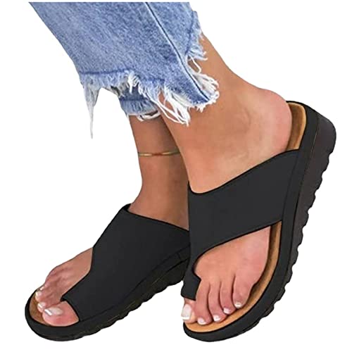 LXURY Damen Orthopädische Sandalen, Hallux Valgus Bunion Rutschfeste Weiche Flip Flops, Big Toe Hallux Valgus Für Die Behandlung, Sommer Strand Reise Hausschuhe,Schwarz,36 von LXURY