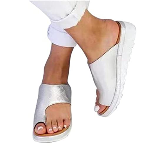 LXURY Damen Orthopädische Sandalen, Hallux Valgus Bunion Rutschfeste Weiche Flip Flops, Big Toe Hallux Valgus Für Die Behandlung, Sommer Strand Reise Hausschuhe,Silber,38 von LXURY