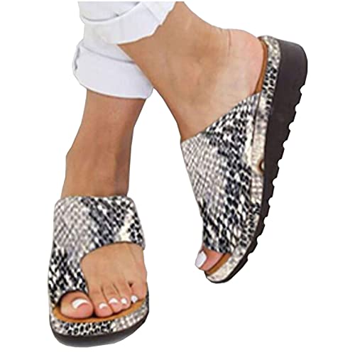 LXURY Damen Orthopädische Sandalen, Hallux Valgus Bunion Rutschfeste Weiche Flip Flops, Big Toe Hallux Valgus Für Die Behandlung, Sommer Strand Reise Hausschuhe,Snake print,36 von LXURY