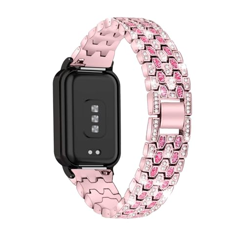 LXURY Edelstahl Armbänder Kompatibel mit Xiaomi Mi Band 8 Active/Redmi Band 2 Armband Damen, mit Strass Diamanten Glänzendes Metall Verstellbares Ersatzarmband für Redmi Band 2 Uhrenarmband (Rosa) von LXURY