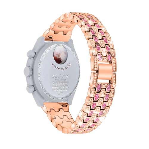 LXURY Edelstahl Armbänder für Omega x Swatch MoonSwatch Armband Damen, mit Strass Diamanten Glänzendes Metall Verstellbares Ersatzarmband Kompatibel mit Omega x Swatch MoonSwatch Uhrenarmband (Gold) von LXURY