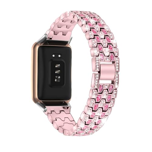 LXURY Edelstahl Armbänder für Oppo Watch Free Armband Damen, mit Strass Diamanten Glänzendes Metall Verstellbares Ersatzarmband Kompatibel mit Oppo Watch Free Uhrenarmband (Rosa) von LXURY