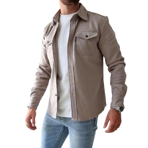 LXURY Herren-Hemdjacke mit Knopfleiste, Baumwoll-Arbeitsmantel, Hemdjacke mit Knopfleiste, schmale Passform, langärmlig für Herren (Apricot,M) von LXURY
