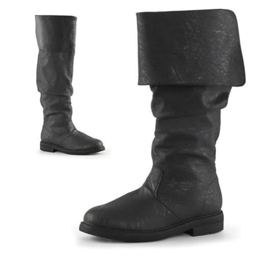 LXURY Herren Westernstiefel Mittelalter Piratenstiefel, Ritterstiefel, Renaissance-Stiefel, Flache Jazz-Stiefel Für Männer Und Frauen Zum Überziehen, Mittelhohe Gothic-Stiefel,Schwarz,48EU von LXURY