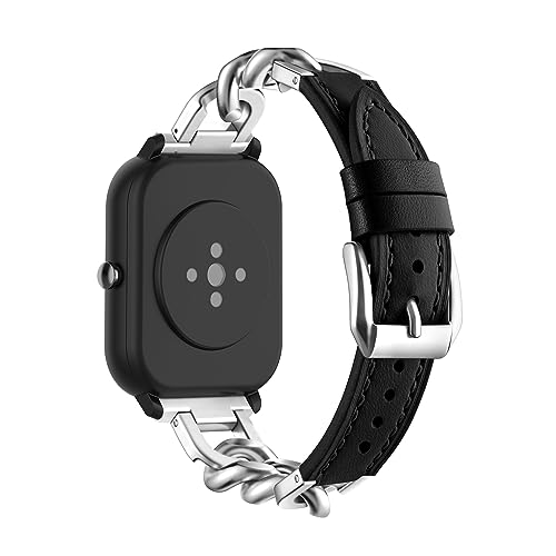 LXURY Lederarmband Mit Metall Ketten für Amazfit Bip U/U Pro Armband Damen Amazfit Bip U/U Pro Edelstahl Ersatzarmband Kompatibel mit Amazfit Bip U/U Pro Uhrenarmband (2) von LXURY