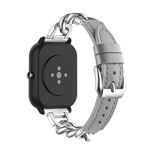 LXURY Lederarmband Mit Metall Ketten für Amazfit GTS 4/GTS 4 Mini Armband Damen Amazfit GTS 4/GTS 4 Mini Edelstahl Ersatzarmband Kompatibel mit Amazfit GTS 4/GTS 4 Mini Uhrenarmband (4) von LXURY