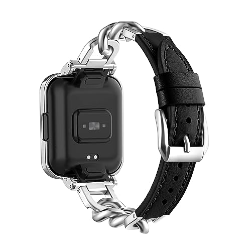 LXURY Lederarmband Mit Metall Ketten für Xiaomi Redmi Watch 2 Lite Armband Damen Xiaomi Redmi Watch 2 Lite Edelstahl Ersatzarmband Kompatibel mit Xiaomi Redmi Watch 2 Lite Uhrenarmband (2) von LXURY