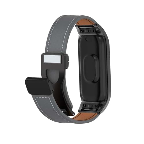 LXURY Magnetisch Lederarmband für Xiaomi Mi Band 4/Band 3 Armband, Elegante Leder Armbänder für Herren Damen Verstellbarer Ersatzarmband Kompatibel mit Xiaomi Mi Band 4/Band 3 Uhrenarmband (Grau) von LXURY