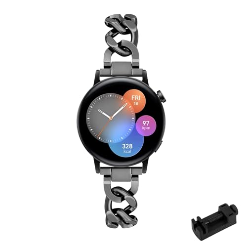 LXURY Metall Armbänder für Huawei Watch GT 2 42mm/GT 42mm Armband Damen Edelstahl Verstellbares Elegantes Ersatzarmband Kompatibel mit Huawei Watch GT 2 42mm/GT 42mm Uhrenarmband für Frauen (Schwarz) von LXURY