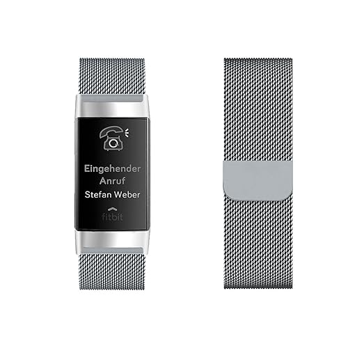 LXURY Metall Edelstahl Armbänder Kompatibel mit Fitbit Charge 3/Charge 4 Armband Magnetisch Einstellbar Mesh Ersatzarmband für Fitbit Charge 3/Charge 4 Uhrenarmband für Damen und Herren (4) von LXURY