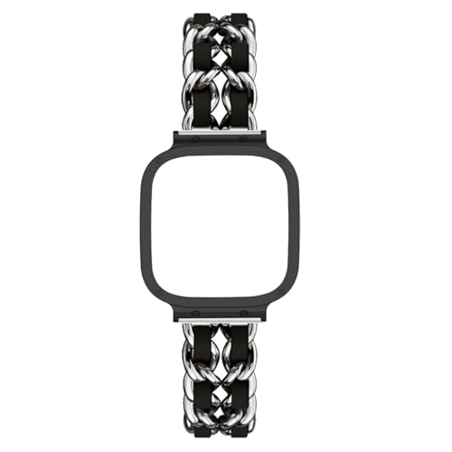 LXURY Metallarmband für Xiaomi Redmi Watch 3 Active, Edelstahl mit Leder, Damen Gliederarmband, 8er Pack, Schwarz, Weiß, 5.9"-8.5" (150mm-216mm) von LXURY
