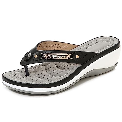 LXURY Orthopädische Flip Flops Für Damen, Sommer 2023 Neue Bequeme Air Cushion Slip on Support Flip Flops Orthopädische Sandalen Für Damen,Schwarz,36 von LXURY