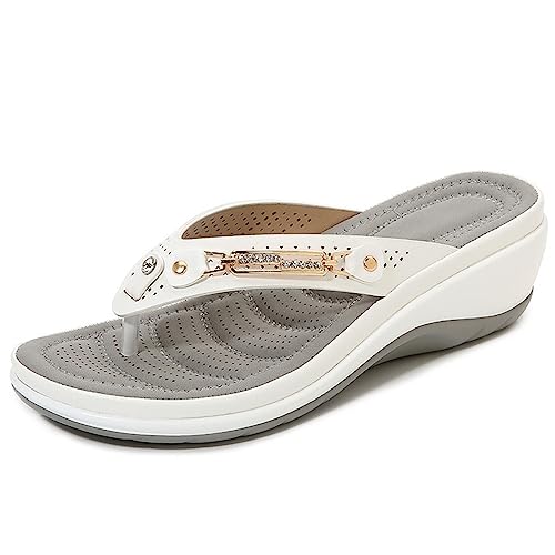 LXURY Orthopädische Flip Flops Für Damen, Sommer 2023 Neue Bequeme Air Cushion Slip on Support Flip Flops Orthopädische Sandalen Für Damen,Weiß,36 von LXURY