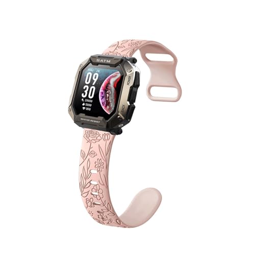 LXURY Silikon Armbänder für AMAZTIM C20/Kospet Tank M1 Pro Armband, Weiche Floral Gravierte Rose Band Damen Herren Sport Ersatzarmband Kompatibel mit AMAZTIM C20/Kospet Tank M1 Pro Uhrenarmband (5) von LXURY