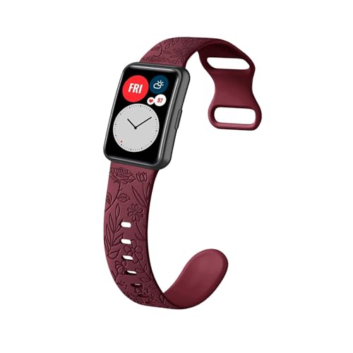 LXURY Silikon Armbänder für Huawei Watch Fit/Fit Elegant/Fit New Armband, Weiche Floral Gravierte Rose Band für Damen Herren Sport Ersatzarmband Kompatibel mit Huawei Watch Fit Uhrenarmband (10) von LXURY