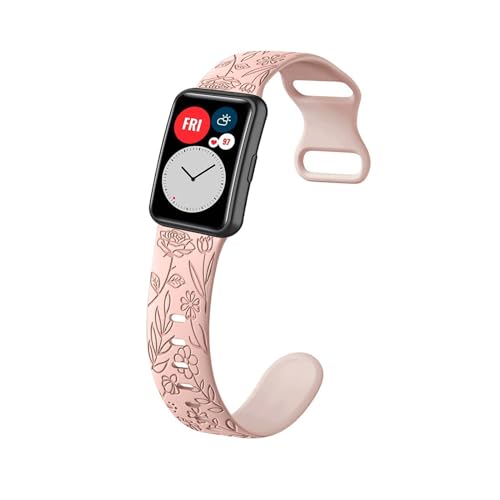 LXURY Silikon Armbänder für Huawei Watch Fit/Fit Elegant/Fit New Armband, Weiche Floral Gravierte Rose Band für Damen Herren Sport Ersatzarmband Kompatibel mit Huawei Watch Fit Uhrenarmband (7) von LXURY