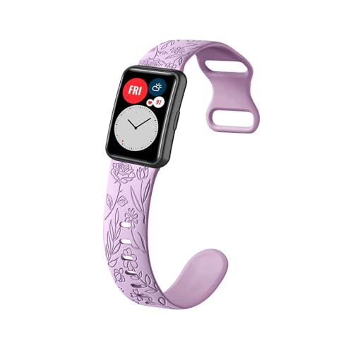LXURY Silikon Armbänder für Huawei Watch Fit/Fit Elegant/Fit New Armband, Weiche Floral Gravierte Rose Band für Damen Herren Sport Ersatzarmband Kompatibel mit Huawei Watch Fit Uhrenarmband (8) von LXURY