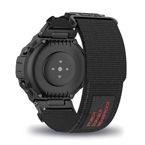 LXURY Sport Nylon Armbänder für Amazfit T-Rex/T-Rex Pro Armband mit Klettverschluss Einstellbar für Frauen Männer Ersatzarmband Kompatible mit Amazfit T-Rex/T-Rex Pro Uhrenarmband (Schwarz) von LXURY