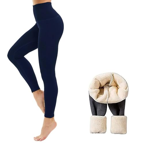 LXURY Winter-Leggings aus Lammfell, superdicke Thermo-Leggings aus Kaschmir mit hoher Taille für Damen (Navy Blue,XL) von LXURY