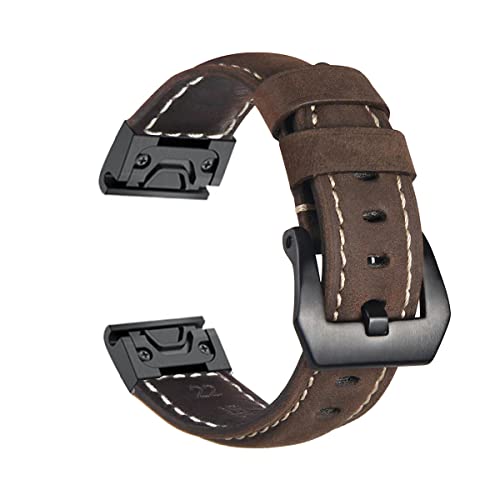 Leder Armbänder für Garmin Fenix 7X/ Fenix 7X Solar/Fenix 6X / Fenix 6X Pro Armband für Männer und Frauen Klassisches Leder mit Edelstahl Metall Schließe (3) von LXURY