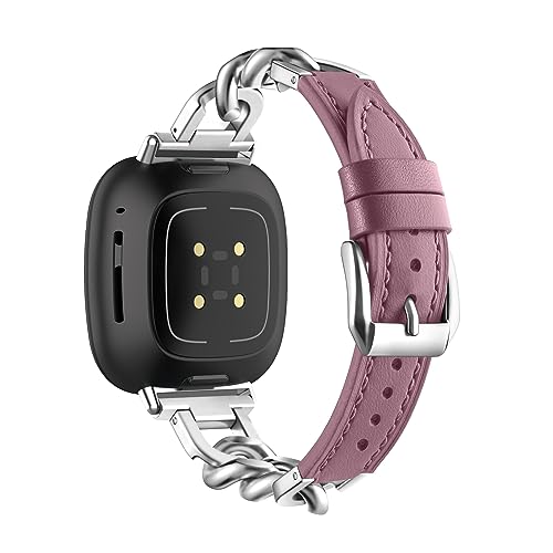 Lederarmband Mit Metall Ketten für Fitbit Versa 4/Versa 3/Sense/Sense 2 Armband Damen Fitbit Versa 4/3 Edelstahl Ersatzarmband Kompatibel mit Fitbit Versa 4/Versa 3/Sense/Sense 2 Uhrenarmband (6) von LXURY