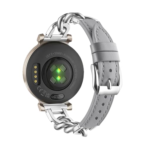 Lederarmband Mit Metall Ketten für Garmin Lily 2 Armband, 14mm Damen für Garmin Lily 2 Edelstahl Ersatzarmband Kompatibel mit Garmin Lily 2 Uhrenarmband (4) von LXURY