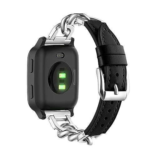 Lederarmband Mit Metall Ketten für Garmin Venu/ Venu Sq/ Venu Sq Music Armband Damen Garmin Venu/Venu Sq/Sq Music Edelstahl Ersatzarmband Kompatibel mit Garmin Venu/Venu Sq/Sq Music Uhrenarmband (2) von LXURY