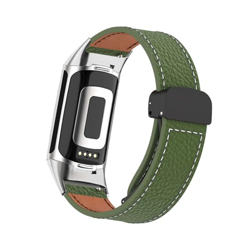 Magnetisch Lederarmband für Fitbit Charge 3/ Charge 4 Armband, Elegante Leder Armbänder für Herren Damen Verstellbarer Ersatzarmband Kompatibel mit Fitbit Charge 3/ Charge 4 Uhrenarmband (Grün) von LXURY