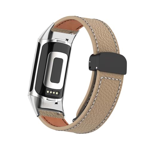 Magnetisch Lederarmband für Fitbit Charge 5/ Charge 6 Armband, Elegante Leder Armbänder für Herren Damen Verstellbarer Ersatzarmband Kompatibel mit Fitbit Charge 5/ Charge 6 Uhrenarmband (Braun) von LXURY