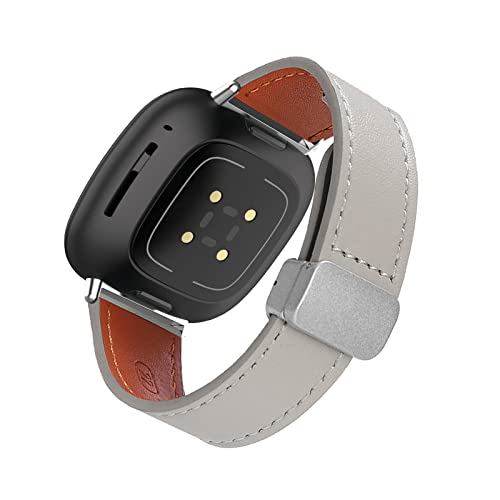 Magnetisch Lederarmband für Fitbit Versa 4/Versa 3/Sense/Sense 2 Armband, Elegante Leder für Herren Damen Verstellbarer Ersatzarmband Kompatibel mit Fitbit Versa 4/3/Sense/Sense 2 Uhrenarmband (3) von LXURY