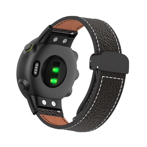 Magnetisch Lederarmband für Garmin Forerunner 45/ 45S Armband, Elegante Leder Armbänder für Herren Damen Verstellbarer Ersatzarmband Kompatibel mit Garmin Forerunner 45/45S Uhrenarmband (Schwarz) von LXURY