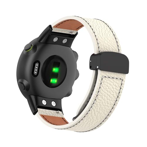 Magnetisch Lederarmband für Garmin Forerunner 45/ 45S Armband, Elegante Leder Armbänder für Herren Damen Verstellbarer Ersatzarmband Kompatibel mit Garmin Forerunner 45/45S Uhrenarmband (Weiß) von LXURY