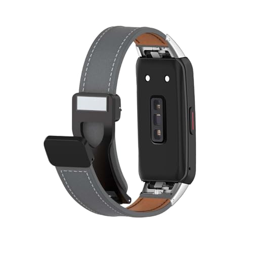 Magnetisch Lederarmband für Huawei Band 6 Armband, Elegante Leder Armbänder für Herren Damen Verstellbarer Ersatzarmband Kompatibel mit Huawei Band 6 Uhrenarmband (Grau) von LXURY