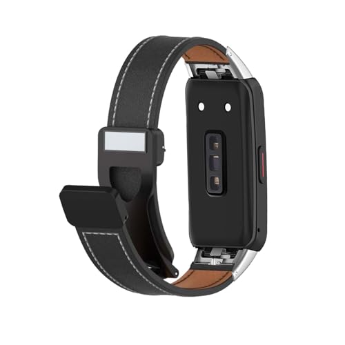 Magnetisch Lederarmband für Huawei Band 6 Armband, Elegante Leder Armbänder für Herren Damen Verstellbarer Ersatzarmband Kompatibel mit Huawei Band 6 Uhrenarmband (Schwarz) von LXURY