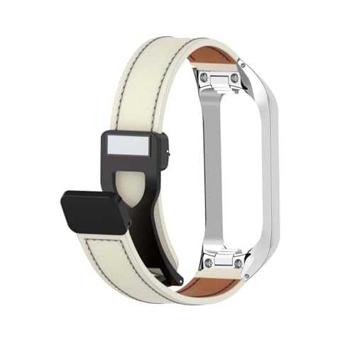 Magnetisch Lederarmband für Samsung Galaxy Fit 2 Armband, Elegante Leder Armbänder für Herren Damen Verstellbarer Ersatzarmband Kompatibel mit Samsung Galaxy Fit 2 Uhrenarmband (Beige) von LXURY