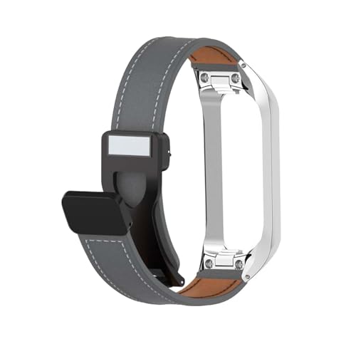 Magnetisch Lederarmband für Samsung Galaxy Fit 2 Armband, Elegante Leder Armbänder für Herren Damen Verstellbarer Ersatzarmband Kompatibel mit Samsung Galaxy Fit 2 Uhrenarmband (Grau) von LXURY