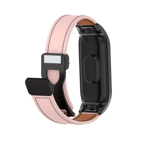 Magnetisch Lederarmband für Xiaomi Mi Band 5/Mi Band 6 Armband, Elegante Leder Armbänder für Herren Damen Verstellbarer Ersatzarmband Kompatibel mit Xiaomi Mi Band 5/Mi Band 6 Uhrenarmband (Rosa) von LXURY