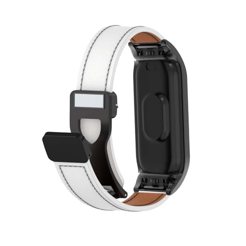 Magnetisch Lederarmband für Xiaomi Mi Band 5/Mi Band 6 Armband, Elegante Leder Armbänder für Herren Damen Verstellbarer Ersatzarmband Kompatibel mit Xiaomi Mi Band 5/Mi Band 6 Uhrenarmband (Weiß) von LXURY