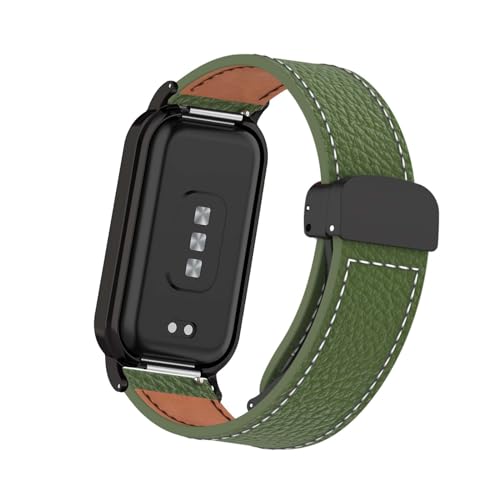 Magnetisch Lederarmband für Xiaomi Mi Band 8 Active/Redmi Smart Band 2 Armband, Elegante Leder für Herren Damen Verstellbarer Ersatzarmband Kompatibel mit Xiaomi Band 8 Active Uhrenarmband (Grün) von LXURY
