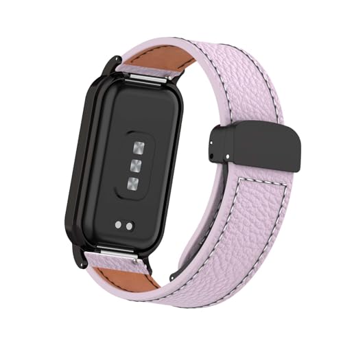 Magnetisch Lederarmband für Xiaomi Mi Band 8 Active/Redmi Smart Band 2 Armband, Elegante Leder für Herren Damen Verstellbarer Ersatzarmband Kompatibel mit Xiaomi Band 8 Active Uhrenarmband (Lila) von LXURY
