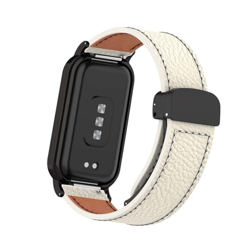 Magnetisch Lederarmband für Xiaomi Mi Band 8 Active/Redmi Smart Band 2 Armband, Elegante Leder für Herren Damen Verstellbarer Ersatzarmband Kompatibel mit Xiaomi Band 8 Active Uhrenarmband (Weiß) von LXURY