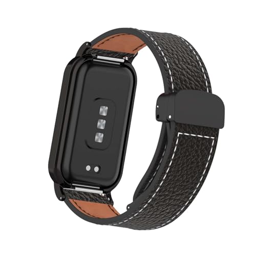 Magnetisch Lederarmband für Xiaomi Mi Band 8 Active/Redmi Smart Band 2 Armband, Elegante Leder für Herren Damen Verstellbarer Ersatzarmband Kompatibel mit Xiaomi Band 8 Active Uhrenarmband (Schwarz) von LXURY