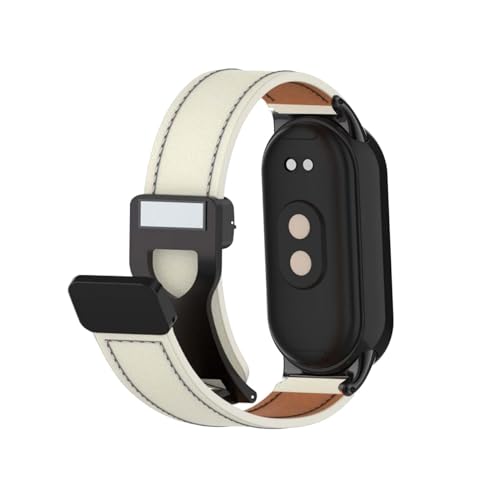 Magnetisch Lederarmband für Xiaomi Mi Band 8 Armband, Elegante Leder Armbänder für Herren Damen Verstellbarer Ersatzarmband Kompatibel mit Xiaomi Mi Band 8 Uhrenarmband (Beige) von LXURY