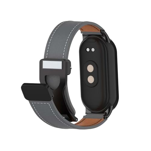Magnetisch Lederarmband für Xiaomi Mi Band 8 Armband, Elegante Leder Armbänder für Herren Damen Verstellbarer Ersatzarmband Kompatibel mit Xiaomi Mi Band 8 Uhrenarmband (Grau) von LXURY