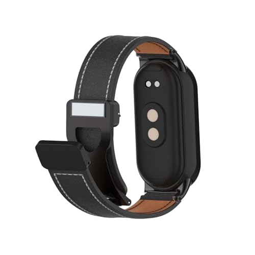Magnetisch Lederarmband für Xiaomi Mi Band 8 Armband, Elegante Leder Armbänder für Herren Damen Verstellbarer Ersatzarmband Kompatibel mit Xiaomi Mi Band 8 Uhrenarmband (Schwarz) von LXURY