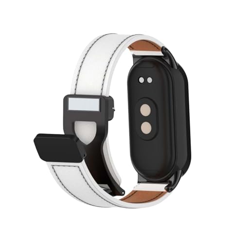 Magnetisch Lederarmband für Xiaomi Mi Band 8 Armband, Elegante Leder Armbänder für Herren Damen Verstellbarer Ersatzarmband Kompatibel mit Xiaomi Mi Band 8 Uhrenarmband (Weiß) von LXURY