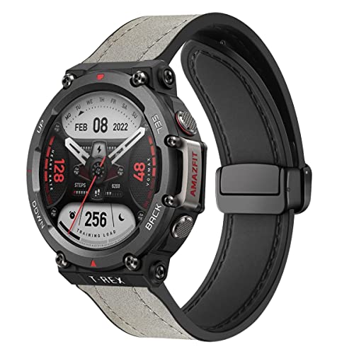 Magnetische Armbänder für Amazfit T-Rex 2 Armband für Männer und Frauen, Magnetische Leder Silikon Hybrid Ersatzarmband Kompatibel mit Amazfit T-Rex 2 (G) von LXURY
