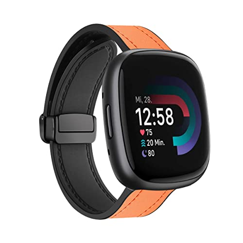 Magnetische Armbänder für Fitbit Versa 3 / Versa 4 / Sense / Sense2 Armband für Männer und Frauen, Magnetische Leder Silikon Hybrid Ersatzarmband Kompatibel mit Fitbit Versa 3 / Versa 4 (C) von LXURY