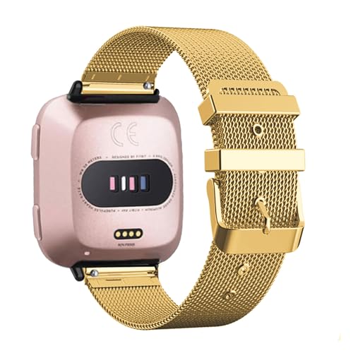 Metall Armbänder für Fitbit Versa 2/Versa SE/Versa Lite/Versa Armband, Edelstahl Mesh mit Einstellbar Schnalle Damen Herren Ersatzarmband Kompatibel mit Fitbit Versa 2/SE/Lite Uhrenarmband (Gold) von LXURY