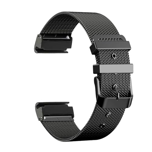 Metall Armbänder für Garmin Fenix 6X/6X Pro/6X Sapphire Armband, Edelstahl Mesh mit Einstellbar Schnalle Ersatzarmband für Damen Herren Kompatibel mit Garmin Fenix 6X/6X Pro Uhrenarmband (Schwarz) von LXURY